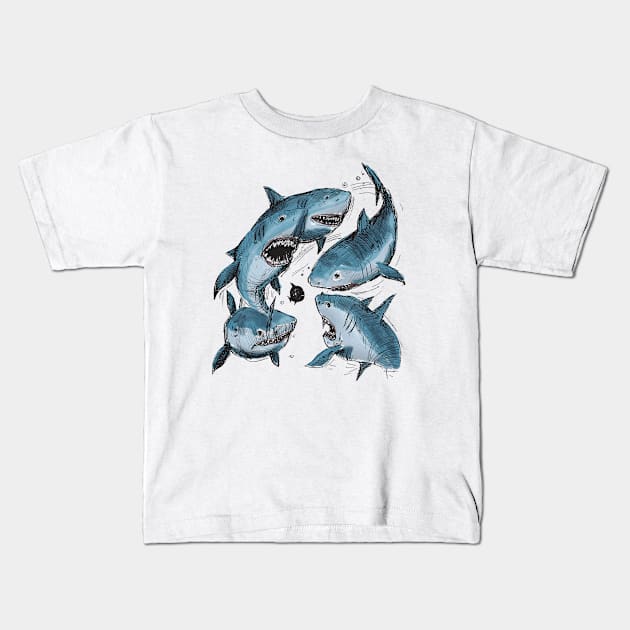 Mako Sharks Hand Drawn Kids T-Shirt by Mako Design 